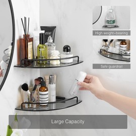 Voldra 2 Pack Glass Corner Shower Shelf for Bathroom Black Tempered Glass Shelf with Rail Bathroom Corner Organizer Shelves Wall Mounted