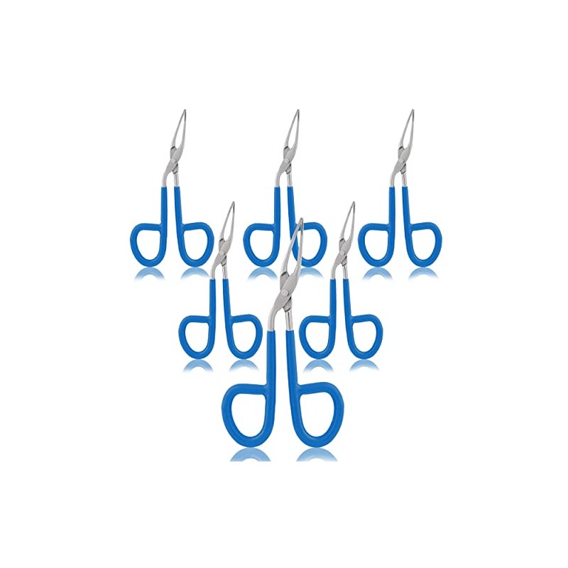 VISION TEK MED 6 Pieces Tweezers Scissor Handle Curved Tip