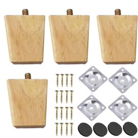 TAIANJI 4 Pieces Wooden Furniture Legs 8cm, Solid Square Wooden Furniture Legs for Dresser Tables Couch Chair Ottoman Cabinet etc with Screws and Mounting Plates