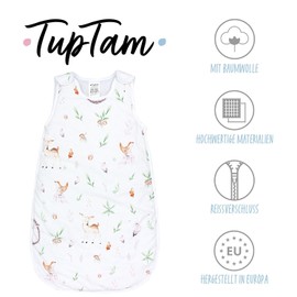 TupTam All-season sleeping bag, Oeko-Tex certified materials, 2.5 tog, side zip, sleeveless, Forest animals / hedgehog / deer