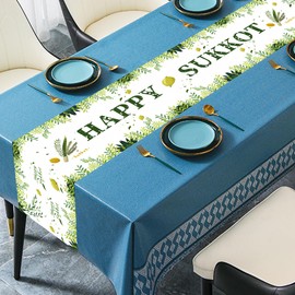 LUANDME Happy Sukkot Party Supplies - Sukkah Table Runner - Jewish Sukkot Holiday Party Desk Decoration - Kitchen Dining Table Decoration - Polyester, 13 Inches x 73 Inches / 1 Foot by 6 Feet