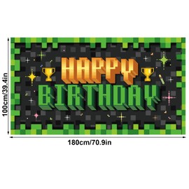 Pixel Background Banner Happy Birthday, 180 x 100 cm Video Game Theme Party Background Decoration Photo Props for Children and Adults Birthday Pixel Party Decoration