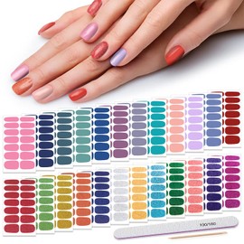 Nail Polish Strips - Solid Color, DANNEASY 24 Sheets Adhesive Nail Polish Stickers Full Nail Wraps for Women Girls Manicure Sticker Fingernails 1Pc Nail File, Cuticle Stick