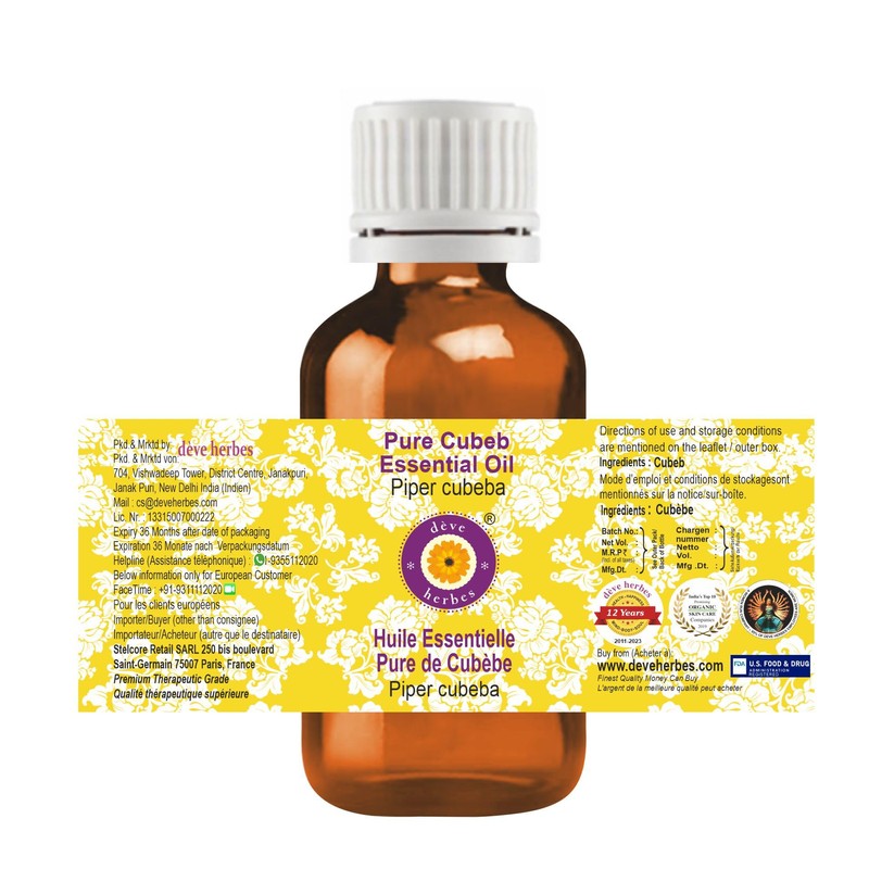 Deve Herbes Pure Cubeb Essential Oil (Piper cubeba) Steam Distilled