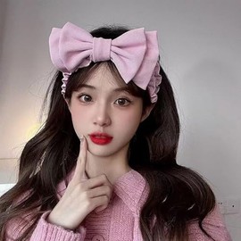 Face Wash Headband for Women Girls Layered Bow Skincare Headbands for Girls Makeup Head Hair Band for Spa Washing Face Headband Headwear for Girls Purple Bow Hair Accessories for Girls Women