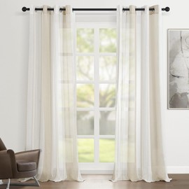 Topfinel Transparent Eyelet Curtains, Voile Curtains with Stripes, Decorative Curtain