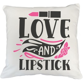Love & Lipstick w/Artsy Design - Beauty Themed Merch for Makeup Artist or Cosmetologist, Gift for Makeup Lovers, Pillow Cover, White 20X20 in