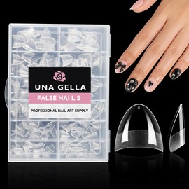 UNA GELLA Short Almond Fake Nails Half Cover 504PCS Extra Short Almond Soft Gel Nail Tips Pre-buff Clear Almond Nails Salon Quality Nail Extension for Christmas DIY Home Nail Art Gift for Her 12 Sizes