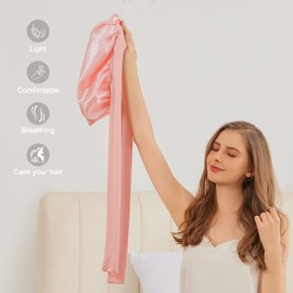 Silk Satin Bonnet for Sleeping, Sleep Cap with Elastic Tie, Curly Hair Wrap Cap for Women, Silky Night Accessories (Black Pink)