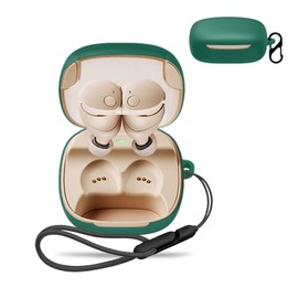 for Audio-Technica ATH-CKS50TW 2 Case Cover,Wireless Earphone Silicone Protective Cover(with Carabiner + Lanyard) Drop-Proof,Reserved Charging Port,Case for ATH-CKS50TW 2(Green)