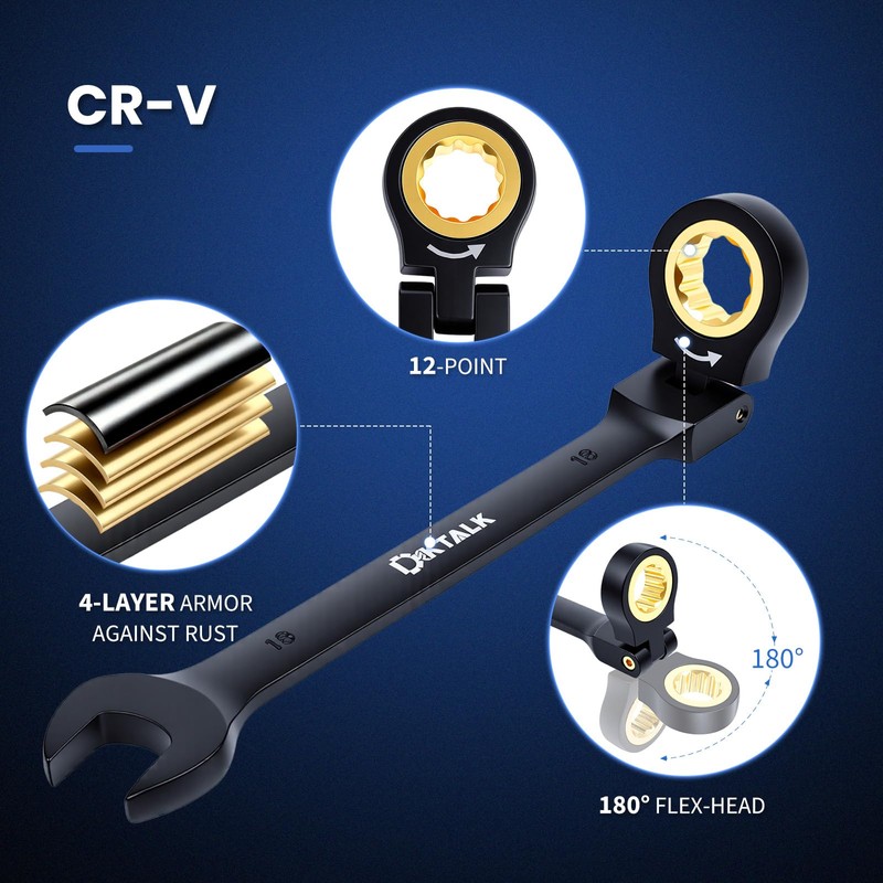 DikTalk 22-Piece Ratcheting Wrench Set with 180° Flex Head &