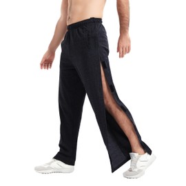 WZIKAI Men's Tear Away Pants Casual Side Snap Open Sweatpants Loose Fit Post Surgery Pants with Pockets Black M