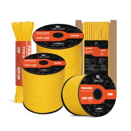 Abma Cord Paracord 620 lbs 4 mm 15 m 100% Nylon Rope Type 3 Cord with 9 Core for Crafts, Camping, Survival, Outdoor - Max. 280 kg - Golden Yellow