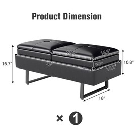 JSUN7 Office Guest Reception Bench - 2 Seat Leather Waiting Room Seating with Cushion, Upholered Waiting Room Bench, Office Furniture Lobby Chairs for Salon, Shop, Black