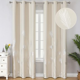 Estelar Textiler Blackout Curtains with Silver Palm Tree Thermal Insulated Elegant Natural Tree Curtains Room Darkening Drapes for Living Room, 38Wx96L, Cream Beige, 2 Panels