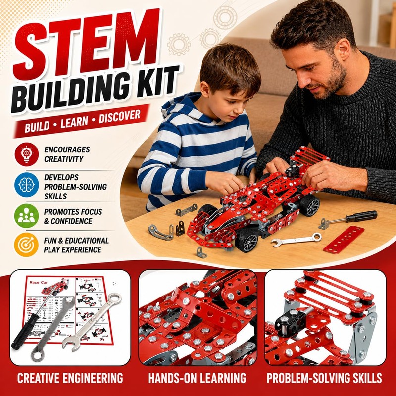 DIYBee Metal Model Car Kit, 287 Pcs STEM Building Toy