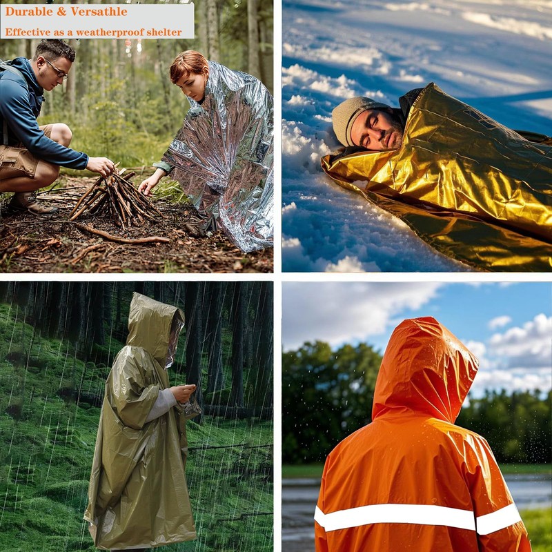 Extra Large High Visibility Emergency Survival Poncho, Mylar Liner -