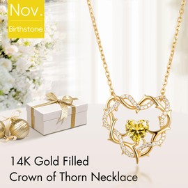 Kstyle Christian Birthday Gift 14K Gold Citrine November Birthstone Necklaces for Women Crown of Thorns Pendant Necklace Religious Jewelry for Wife Daughter Mom Non Tarnish (925 Sterling Silver Base)