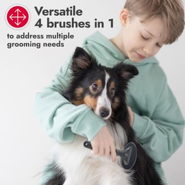 KONG 4-in-1 Interchangeable Dog Grooming Tool – Rake, Slicker, Comb & Pin Brush Heads, Versatile All-in-One Design, Non-Slip Handle, for All Coat Types, Red/Gray