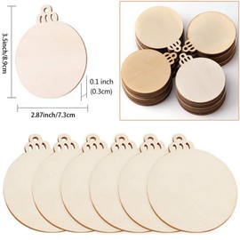 Natural Round Wooden Slices, Christmas Baubles Wood, Pack of 40 Christmas Tree Decorations, Wooden Pendants, Wooden Baubles, Round Wooden Boards with Jute Rope, for Christmas Tree Decorations, Crafts,