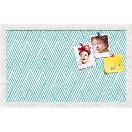 PinPix 20x12 inch Cork Bulletin Board. This Decorative Framed Pin Board Comes with Modeco Zig Zag Aqua Design and Satin White Frame. Ideal for Home, Office Decor or School (PinPix-1628)