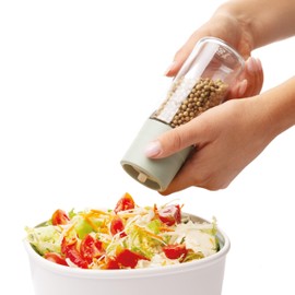 BergHOFF Balance 2Pc Grinder and Shaker Set 2" x 2" x 6", Glass Body, Recycled Material, Refillable, Adjustable Ceramic Fine/Coarse Grinding, For Salt & Pepper, Species