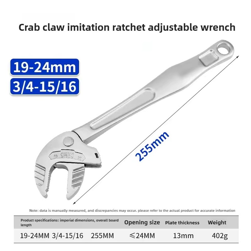 7-10mm Self-Adjusting Ratchet Wrench with Crab Claw Jaw and 30°