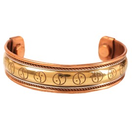 Touchstone Handmade Magnetic Hand Forged Copper Solid and High Yin Yang Pattern Minimalist Elegance Pure Copper Bracelet in Two Tone, Copper