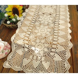 Damanni Rectangular Cotton Handmade Crochet Lace Table Runner Doilies Table Dresser Scarf Décor,16 Inch by 47 Inch，Beige