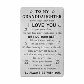 TANWIH Inspirational Gifts for Granddaughter - Engraved Metal Granddaughter Wallet Card - Granddaughters Birthday Christmas Graduation Card Gift from Grandpa Grandma