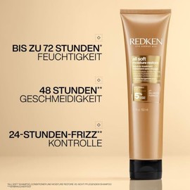 Redken Hair Mask with Hyaluronic for Dry Hair, Anti-Frizz and Heat Protection up to 230 °C, All Soft Moisture Restore Leave-In Mask, 1 x 150 ml