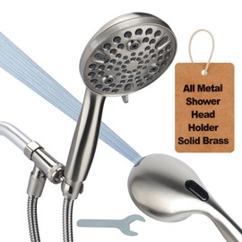Shower Head Handheld with All Metal Holder,10-mode Hand held Showerhead Built-in Power Wash & Extra Long 72 Inch Hose,Low Flow Water Saver Brushed Nickel 1.8 GPM