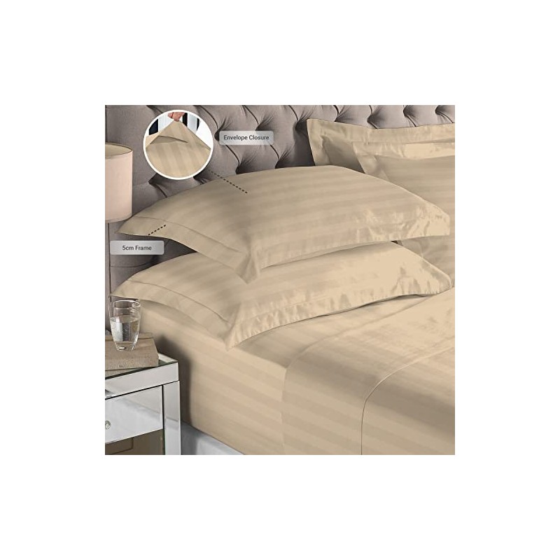 Taupe Satin Striped Bedding Cotton King Size Pillow Cases 2