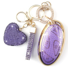 YIKECASE Key Fob Cover with Diamond Keychain Fit for Hyundai Car Key Holder Case Compatible with Hyundai loniq 6 Grandeur GN7 KONA 2023 2024 Smart Remote Key Protector, 5/7 Buttons (Purple-Heart)