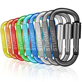 STURME Carabiner Hook, 80 mm Carabiner, Carabiner Key Ring, Large Aluminium Screw Carabiner for Outdoor Use and Camping, Keys or Dog Lead, Pack of 9