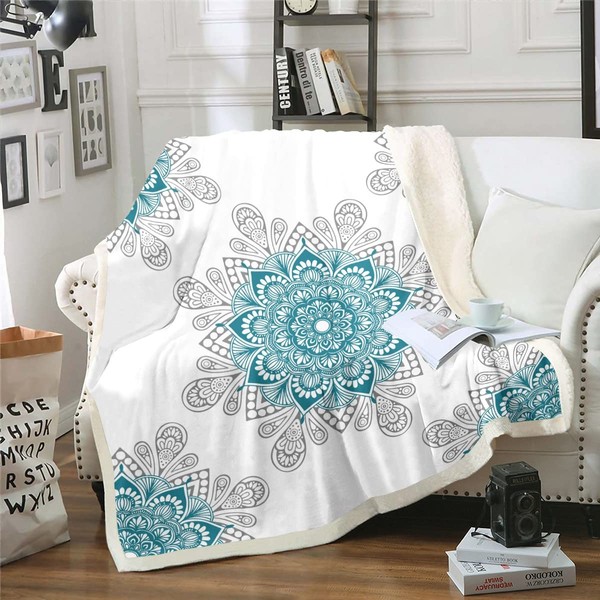 Hippie Mandala Sherpa Blanket - Boho Floral Throw for Girls