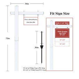 Qikdesign Vinyl PVC Real Estate Sign Post 6' Tall (Connected type), White Realtor Yard Sign Post with Flat Cap for Open House, 36" Arm Holds Up to 24" Sign
