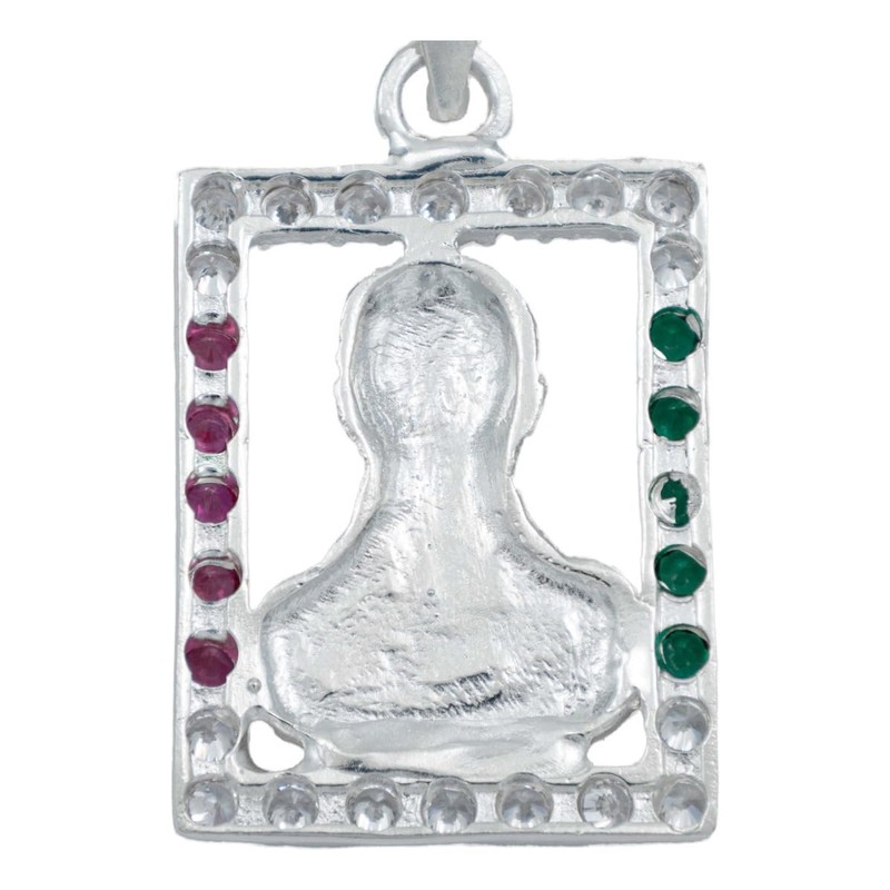 JOYARIS Dije Cuadrado Jesús Malverde Zirconias Plata Solida 925 TRICOLOR