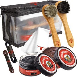 RED MOOSE 8pc Black and Brown Shoe/Boot Cleaning Kit – Polish, Brushes, Cloth,