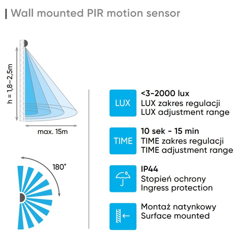 Slim Infrared Motion Sensor 180 ° 230 V IP44 –