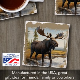 Thirstystone Big Moose Single Tumbled Tile Stone Coaster with Protective Cork Backing Manufactured in The USA 4" Square