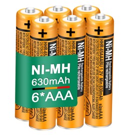 Triangle Power 6 Pack HHR-65AAABU NI-MH Rechargeable Batteries 1.2V 630mAh AAA Battery for Panasonic Cordless Telephone Batteries