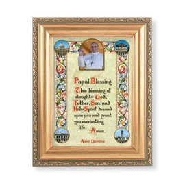 Papal Blessing Picture with Pope Francis, Antique Gold 5-1/2"x7 Frame with Acanthus-Leaf Edging Under Glass