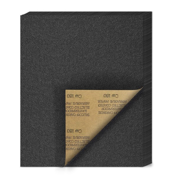 Sandpaper Sheets, 180 Grit Wet Dry Sandpaper Abrasive 9 x 11 Inch Silicon Carbide Arbitrary Shape Cropping for Metal Sanding and Automotive Polishing, Anti-Clogging 20 -Sheet