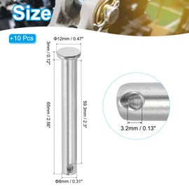 PATIKIL 8 x 65 mm Single Hole Clevis Pins, 10 Pcs 304 Stainless Steel Flat Head Pin for Hitch Pin Lock Link Hinge Systems, Silver