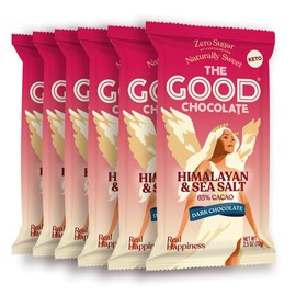 THE GOOD CHOCOLATE – Himalayan Salt Dark Chocolate Bars with Zero Sugar & Lower Net Carbs – Keto Chocolate Bar with Lower Calories, All Natural and Non-GMO Keto Snacks, 2.5 oz (6 Bars Value Pack)