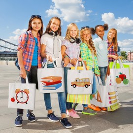 Bencailor 6 Pcs Back to School Gift Bags Canvas Tote Bags Bulk Cute Libary Book Stationery Handbags for First Day of School Gift, Teacher, Librarian, Bookish, Readers, Students Classroom Party Favors