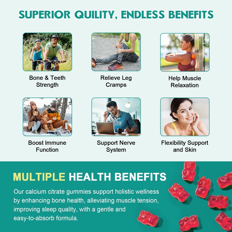 Sugar Free Calcium Citrate 1200mg with Vitamin D3 Supplements Gummies,