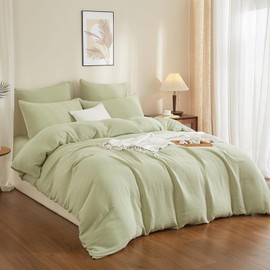 YASMENG Double Muslin Bed Linen 135 x 200 cm Green Muslin Bed Linen 100% Cotton Bed Linen Soft Breathable Cuddly Duvet Cover Set 2-Piece with Zip and 80 x 80 cm Pillowcase
