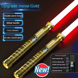 Metal Light Up Saber RGB 16 Colors 2 In 1 Light Sword Toy with Vibration Beat Sound and Breathing Laser, LED Flashing Weapon kids  toys:_Black ＆ Gold-RGB 16 Colors